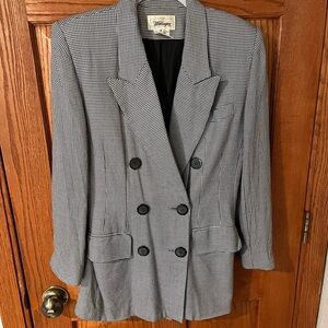 Vintage Double-Breasted Houndstooth Longline Blazer